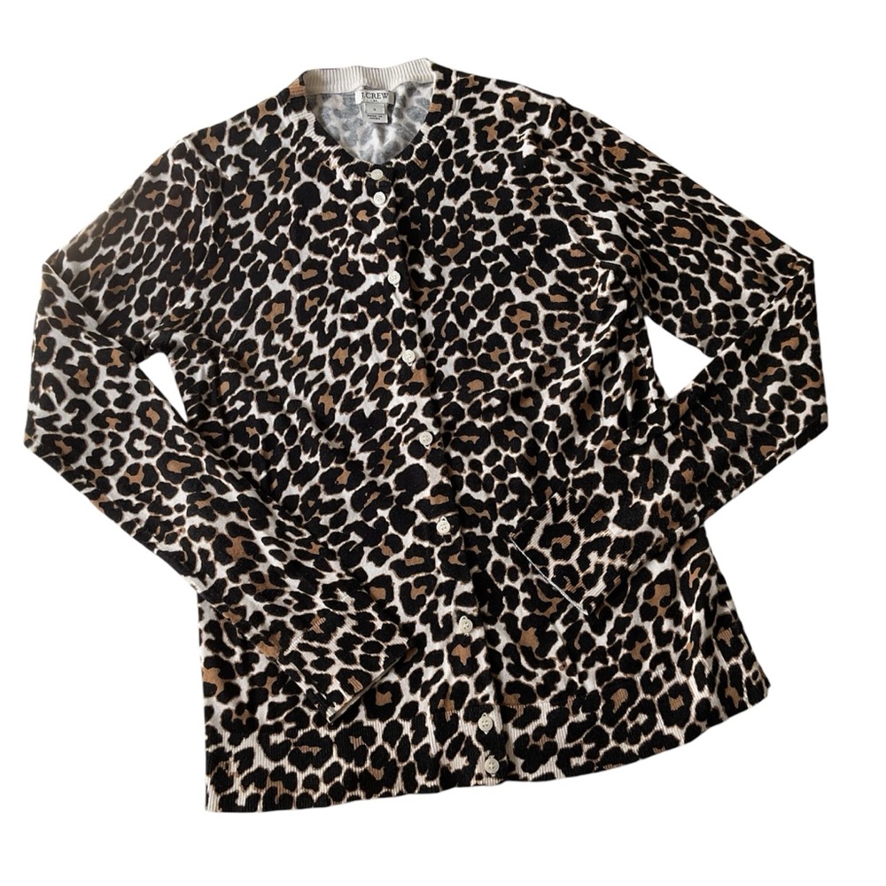 J. CREW Factory Cardigan Sweater Animal Print Button Front Womens Sz Small